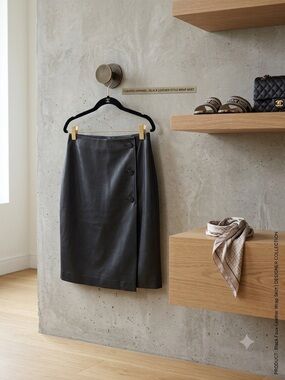 Black Faux Leather Wrap Skirt